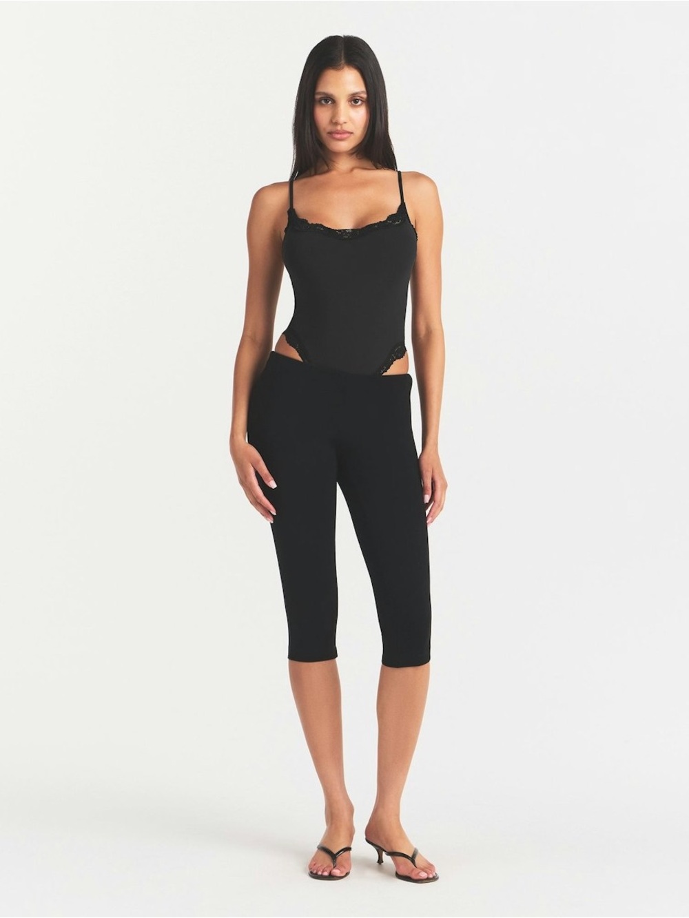SKIMS Fits Everybody Lace Cami Thong Bodysuit in Onyx - Picture 3 of 9